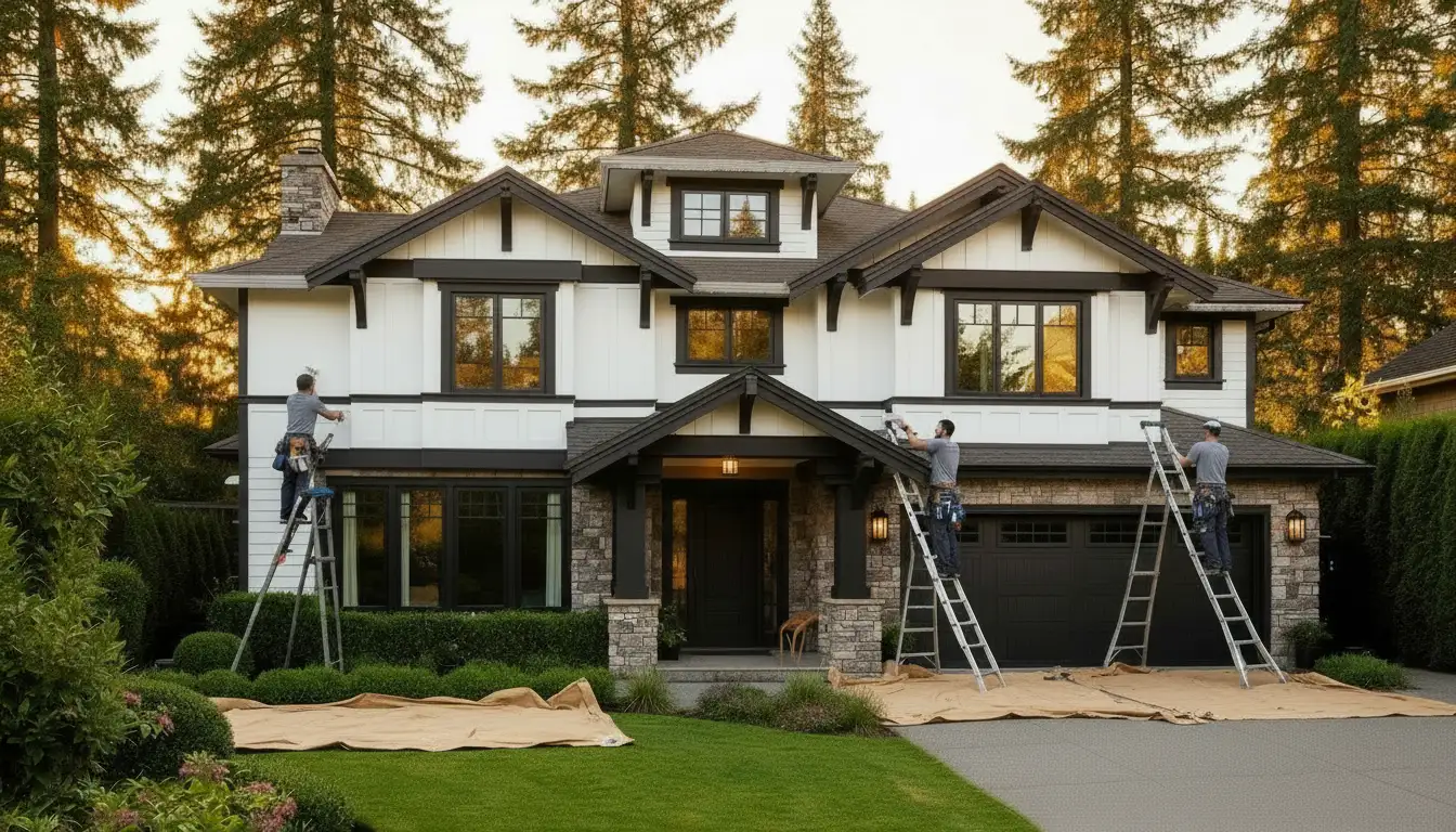 Professional painters working on a luxury Pacific Northwest home