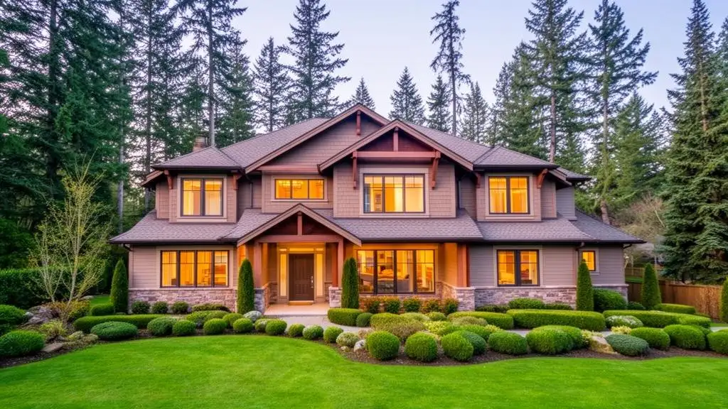 Elegant executive home in Mill Creek, Washington planned community surrounded by Pacific Northwest evergreens